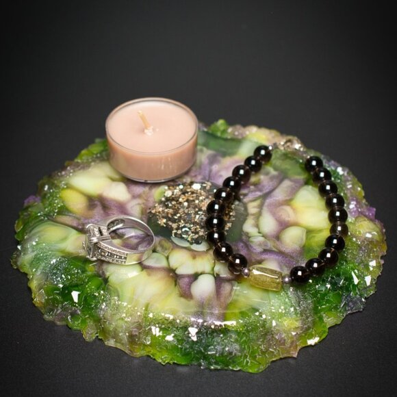 Spring Flowers Crystal Edge Vanity Tray | Perfume Tray | Candle Tray | Ring Tray - Picture 3 of 3
